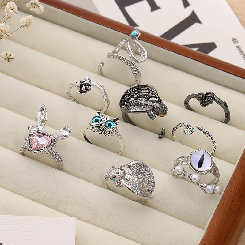 1pcs Hot Selling Multi Style Vintage Personalized Animal Versatile ring, high-end Sense Owl Little Monster Little Rabbit Ring