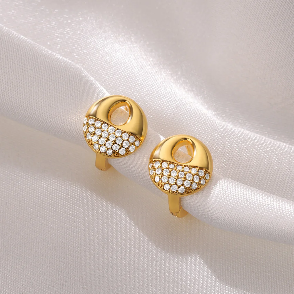 

Vintage Zircon Hollow Round Earrings For Women Stainless Steel Gold Color Geometric Charm Metal Versatile Fashion Jewelry 2024