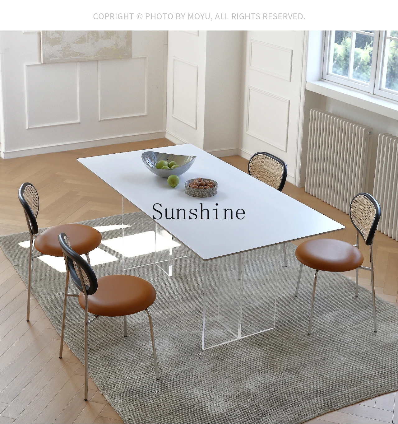 Rectangle small apartment with one table and four chairs, Nordic rock slab meal, suspended dining table and chair combination