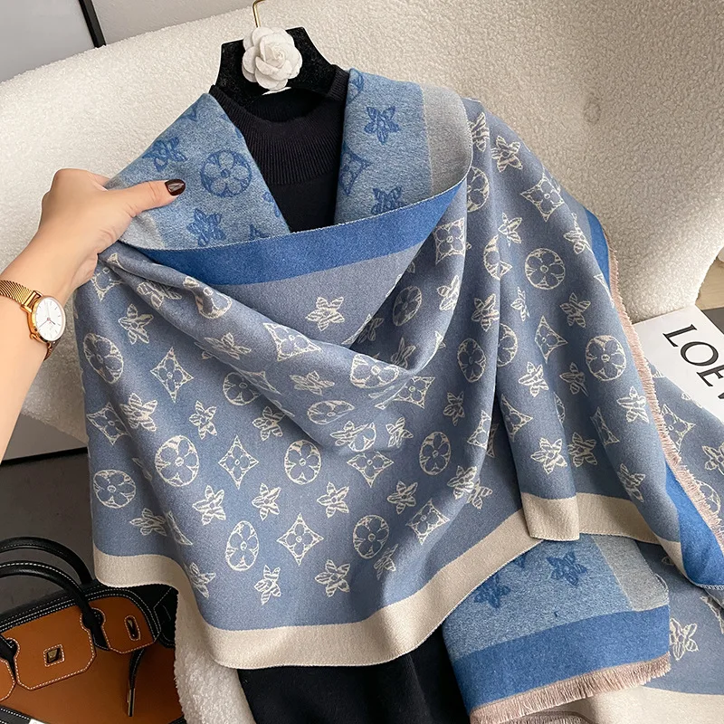 2024 Winter Double sided Scarf Women\'s Double-sided Shawl Imitation Cashmere Retro Foreign Style Fashion All-match