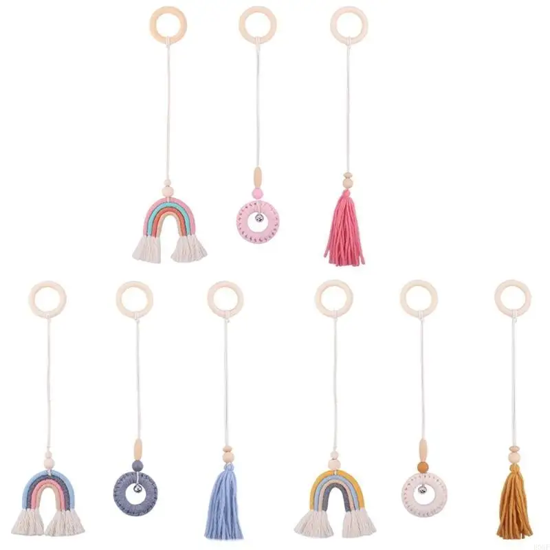 

E06F 3 Packs Wooden Baby Gym Hanging Toy Baby Sensory Teething Baby for Play Activity Gym to Hang Newborn Gift
