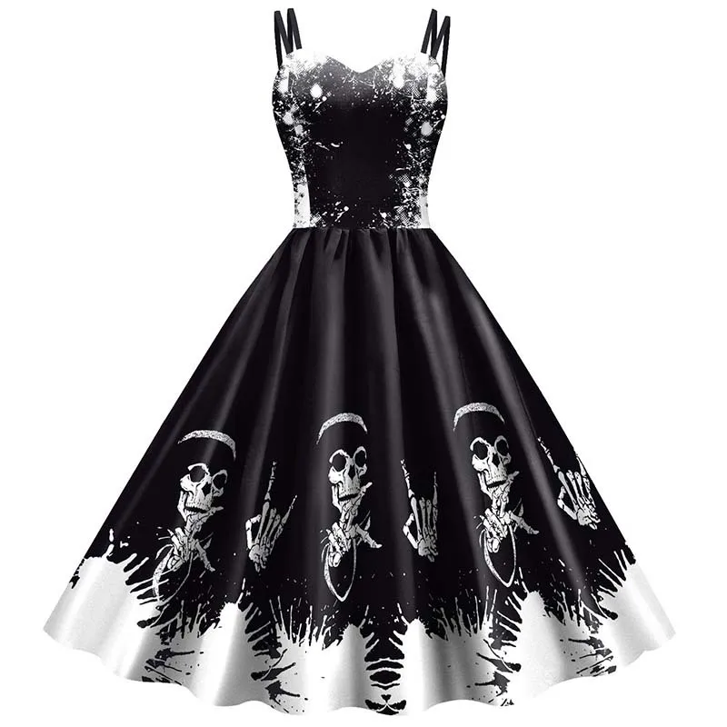 Skelett Halloween Cosplay Kostüme Kleid Blut Rose Gothic Mini kleider Mädchen träger lose sexy Party Outfits Ballkleid für Frauen