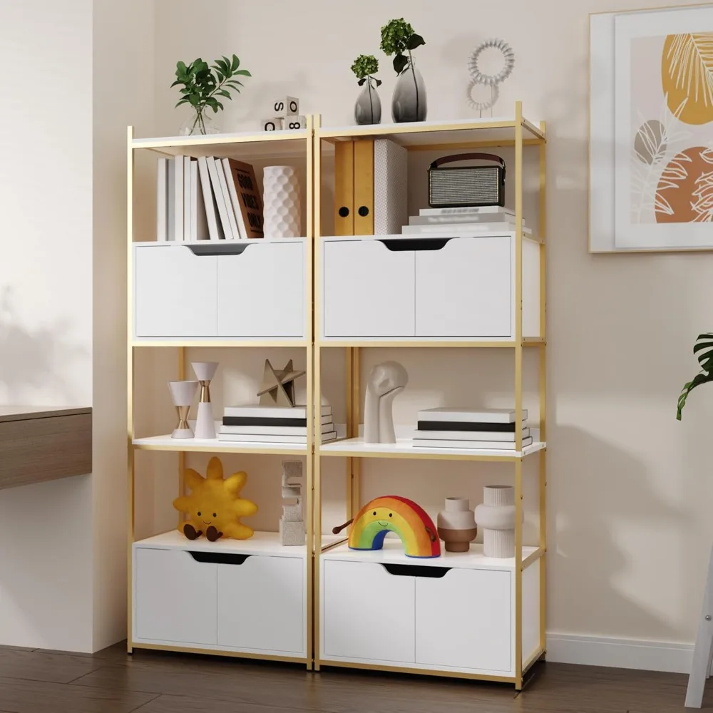 Bookshelf, Bookcase with Cabinet Storage, Open Display Bookcase for Display, Industrial Floor Standing Book Shelf Organizer