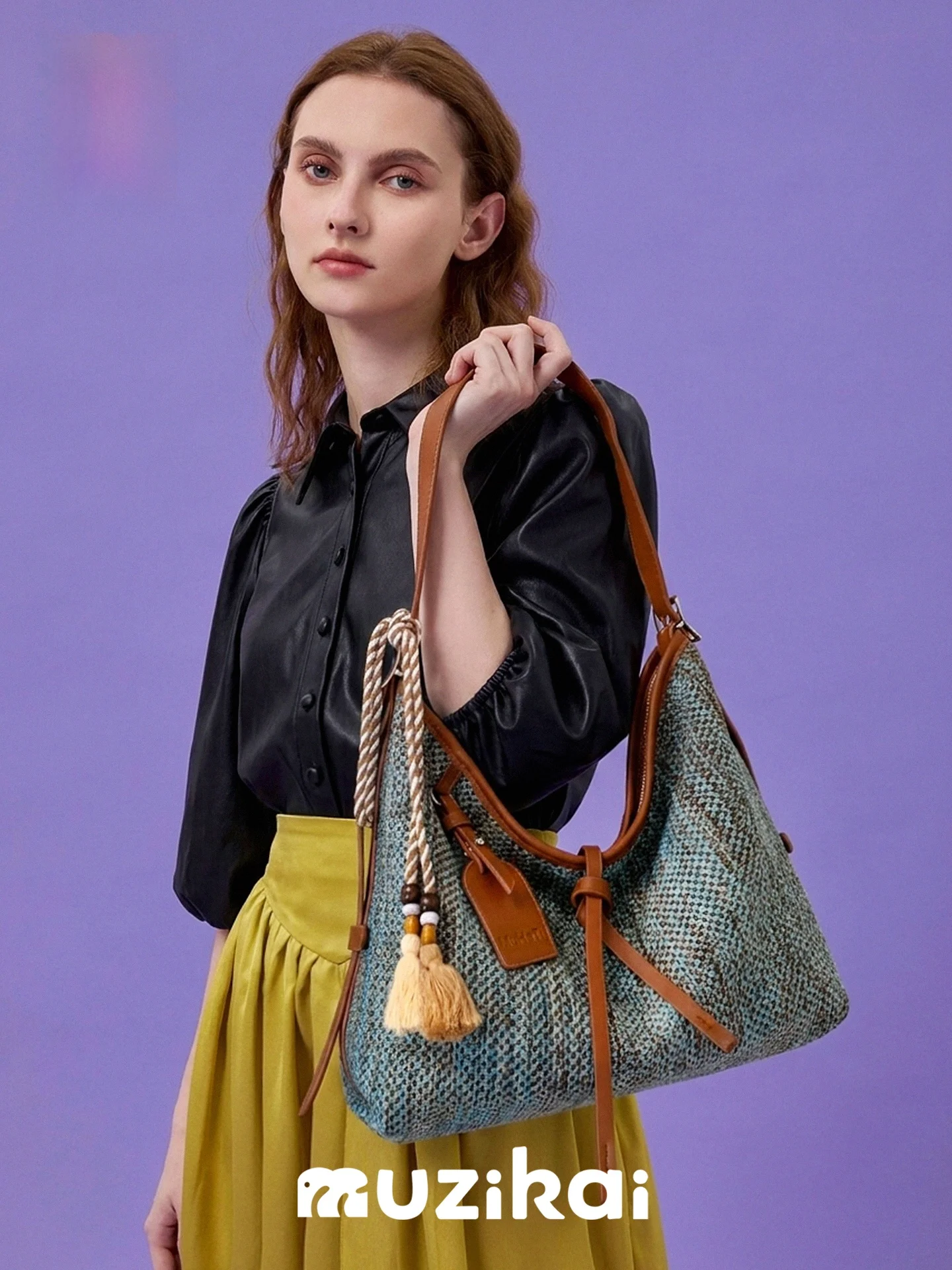 MuziKai Large Capacity Women's Tote Bag 2026 New Summer Fashion Woven Commuter Single Shoulder Bag Lazy Style Leather Handle