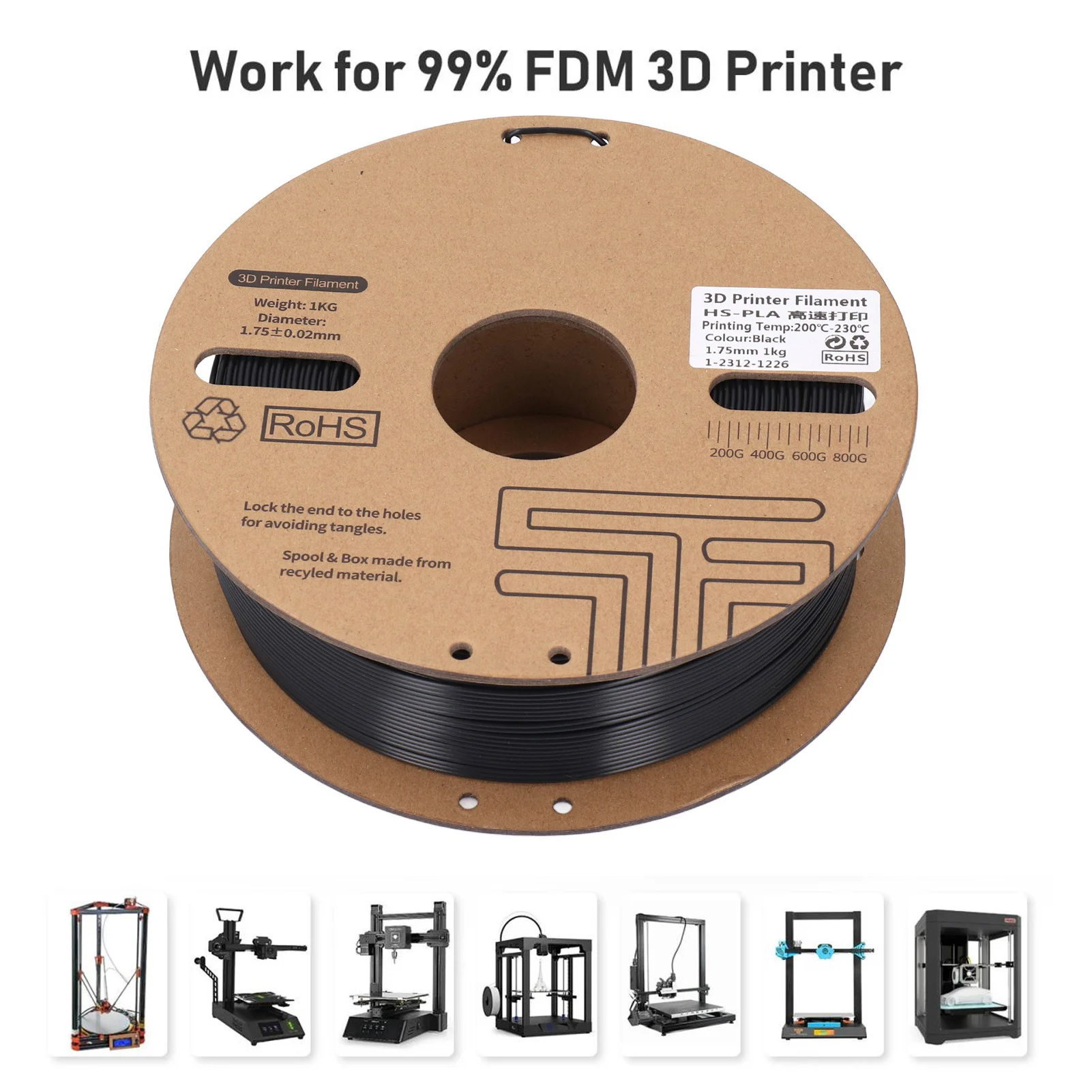 【New】Twotrees PLA Plastic Filament 1KG 1.75mm 3D Printer Filament 30‑600mm/s High Speed Printing Consumable for Ender 3