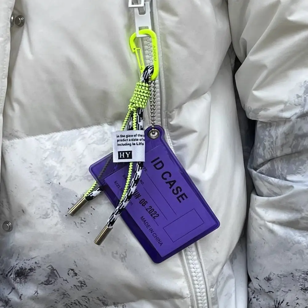 Fluorescent Color Card Holder Lanyard PVC Material Metal Keyring ID Card Strap Weave Rope Transparent Credential Holder