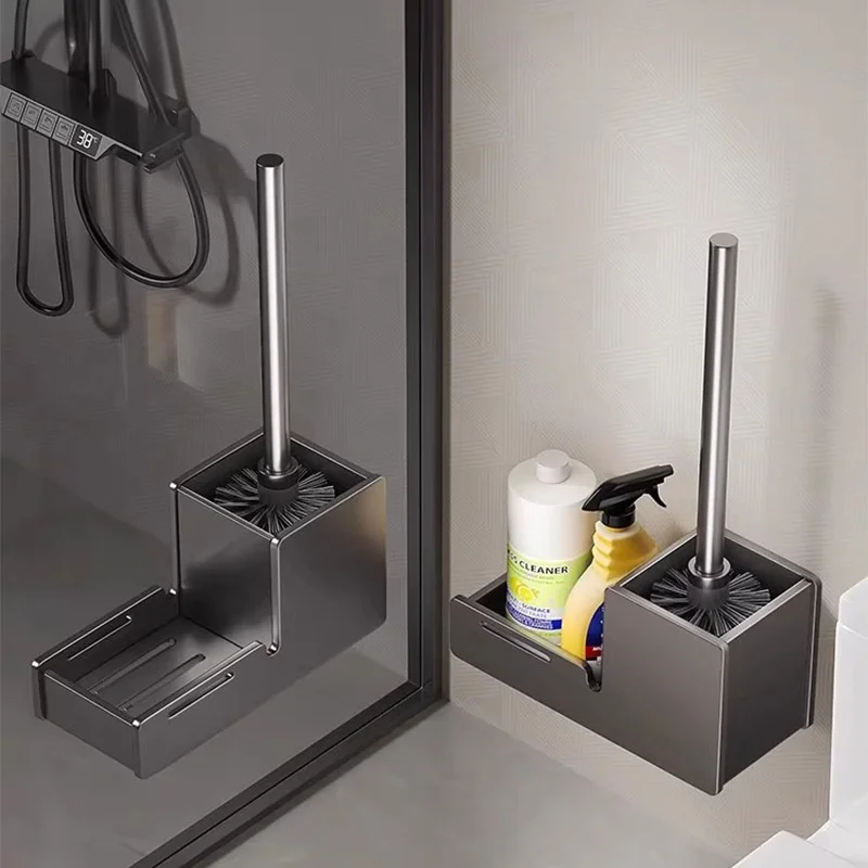 

Bathroom accessories, space aluminum toilet brush holder, no need to punch holes to install.