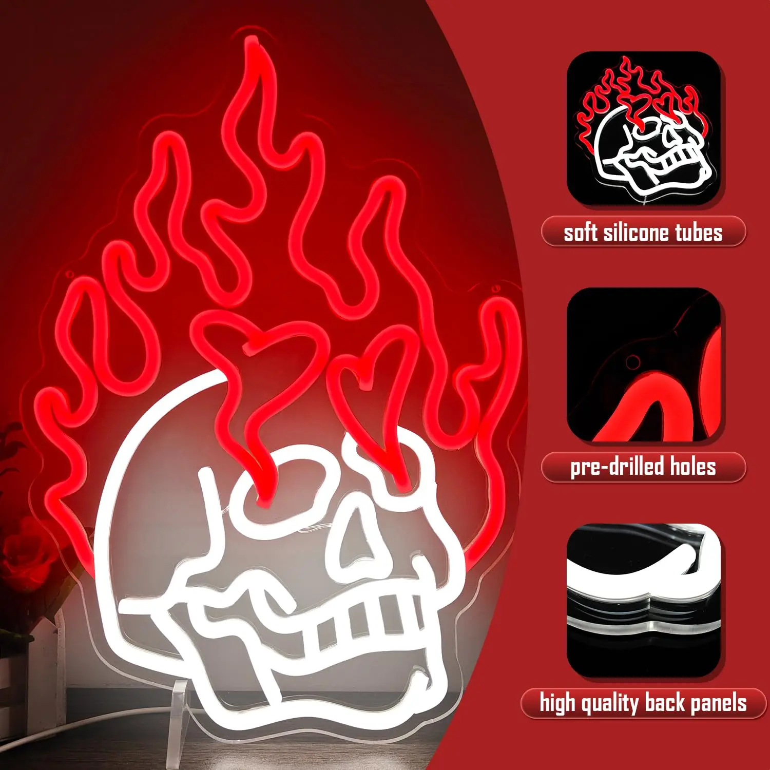 Tanda Neon Tengkorak - LED Bertenaga USB yang Dapat Diredupkan untuk Kamar Tidur, Ruang Pribadi, Bar, Klub & Dekorasi Pesta Halloween |   Dekorasi Liburan Ideal