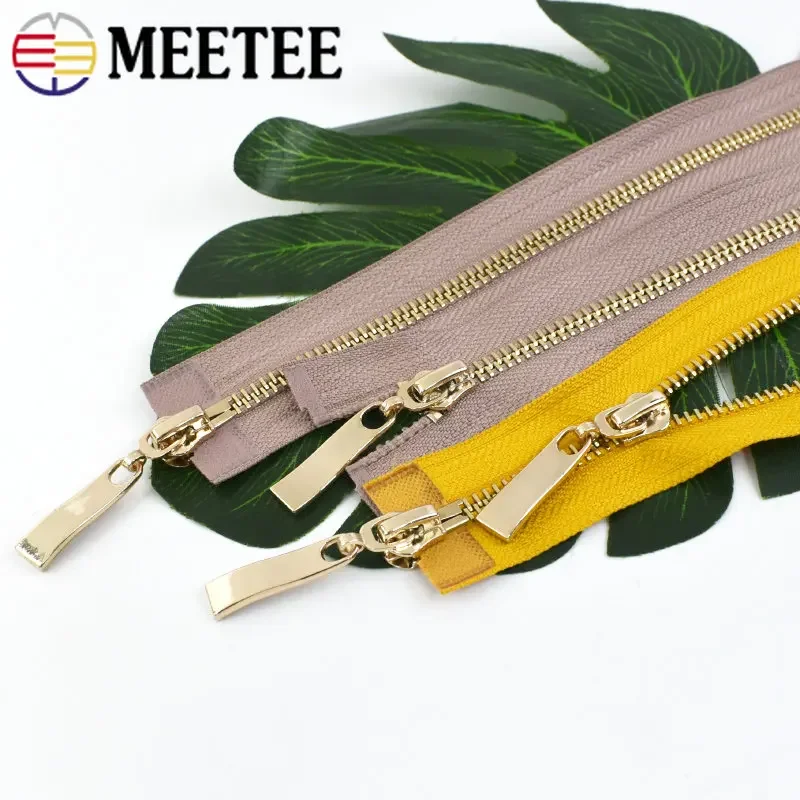 1pc Meetee 80/100/120cm 5# Auto Lock Metal Zipper Gold Double-slider Zippers for Jacket Coat DIY Bag Clothing Sewing Accessories