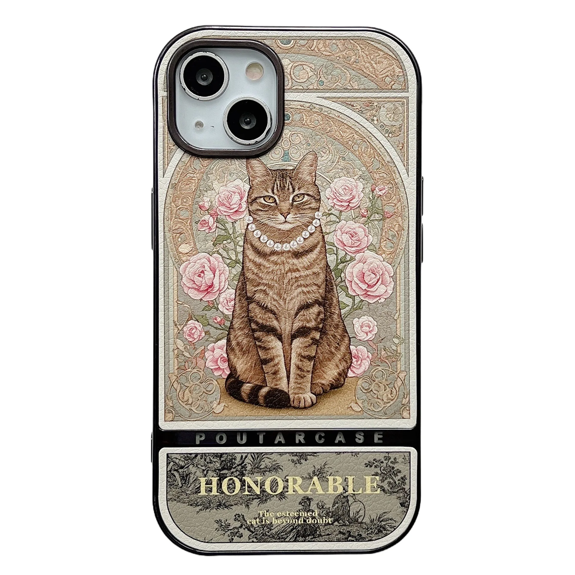 Retro Rose and Cat Phone Case For iPhone 15 14 13 Pro Max Full Cover