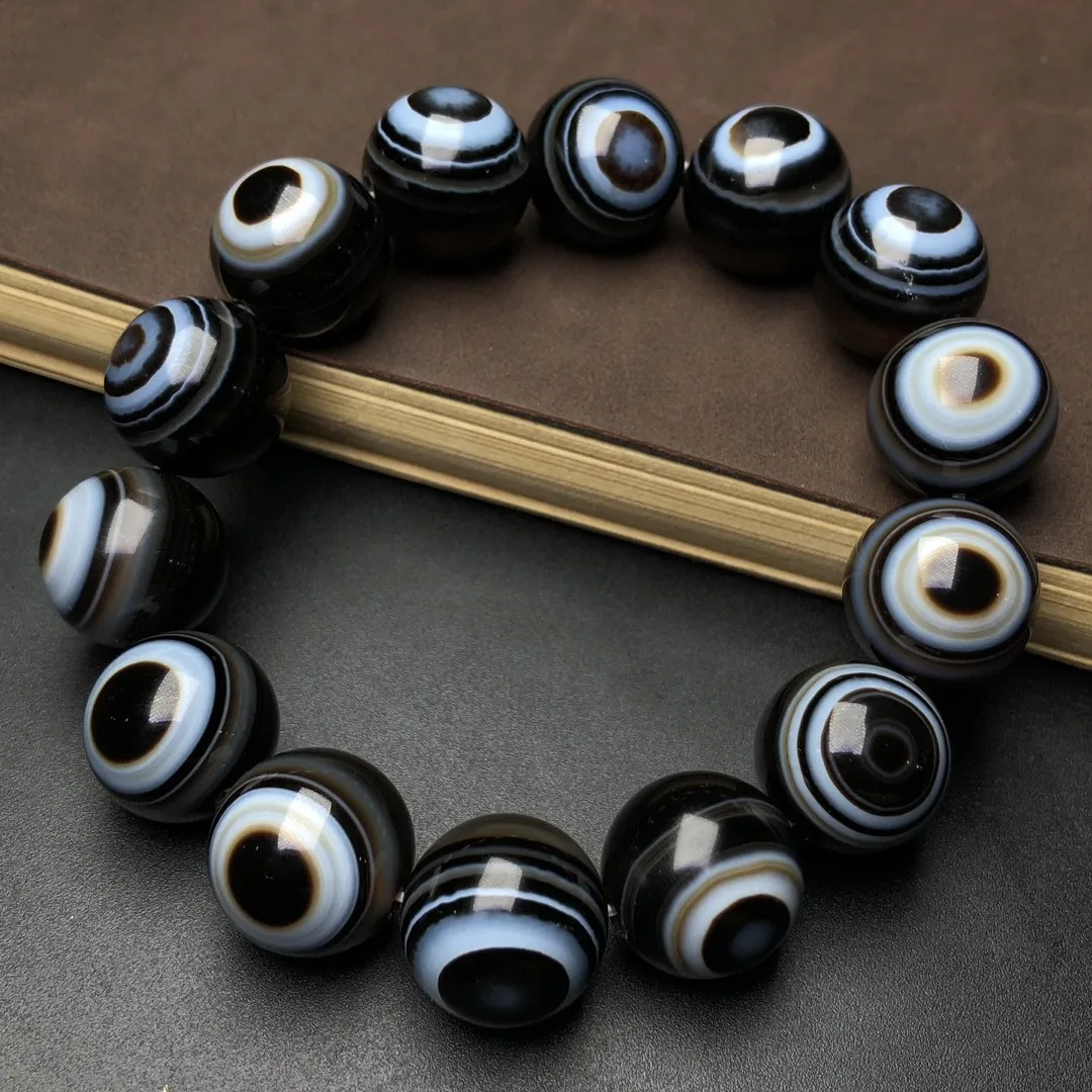 Tibet natural nine shale tianyan stone eye dzi beads round beads bracelet pharmacist beads bracelet ethnic style jewelry 16mm