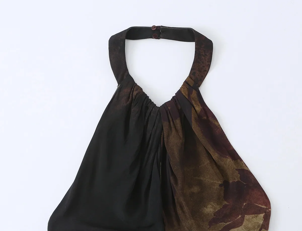KONDALA Elegantes Strandkleid für Damen, langes, bedrucktes, rückenfreies Neckholder-Partykleid, modisches Sommer-Herbst-Kleid 2026, gerades Kleid – Detail 4