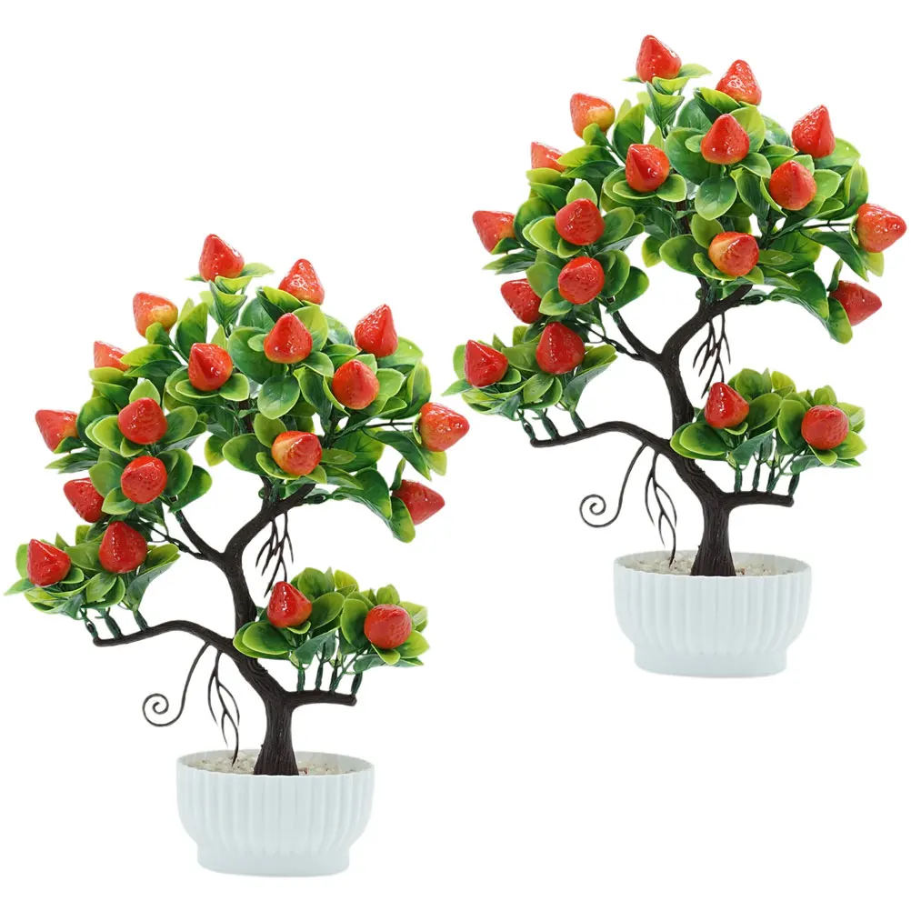 

2 Pcs Simulated Strawberry Tree Potted Plant Artificial Decorative Fake Fruit Bonsai Pvc Desktop Decoration Tabletop