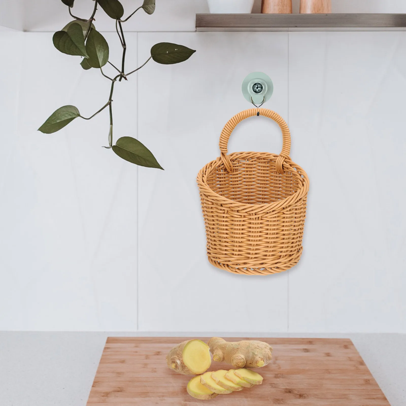 

Imitation Rattan Kitchen Storage Basket Plastic Seagrass Woven Laundry Lid Wall Decor Fruit Baskets for Home Restaurant Large
