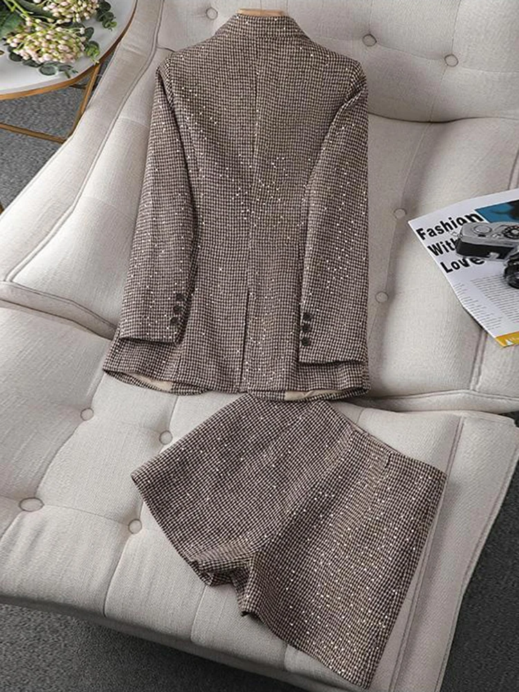 2023 neue frauen Harajuku Lose Anzug Pailletten Shorts Zwei-Stück Set Neue Frühling Herbst Jacke Blazer + Shorts lose 2 Piec