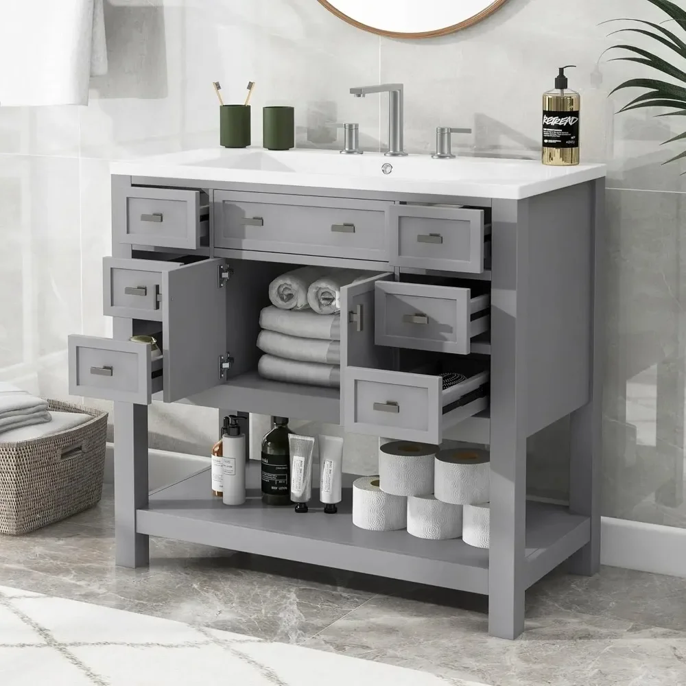 Bathroom organizers, Bathroom Vanity with Single Sink Combo, Modern Bathroom Sink Cabinet with Soft Closing Doors & Drawers & Op