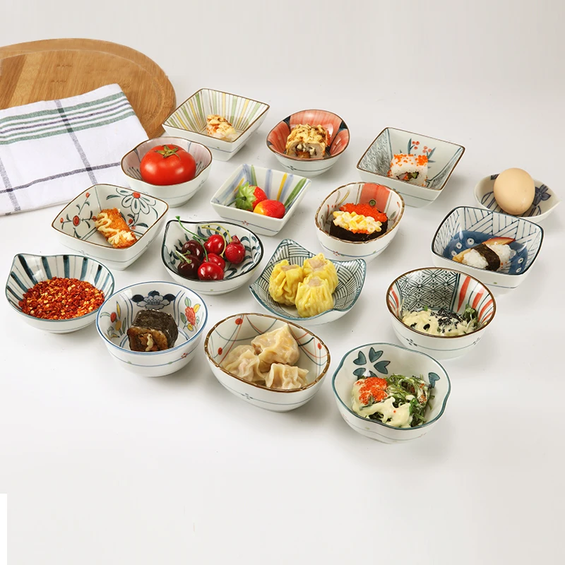 Ceramic Seasoning Dish Japanese Irregular Pure Hand Drawing Creative Snack Tableware Set Pickles Vinegar Soy Sauce Side DishBowl