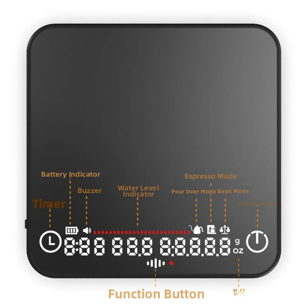 Digital Coffee Scale for Home 2000g Capacity 0.1g Accuracy Built-in Timer Dual Unit g oz Black ABS 10.5x10.5x1.8cm