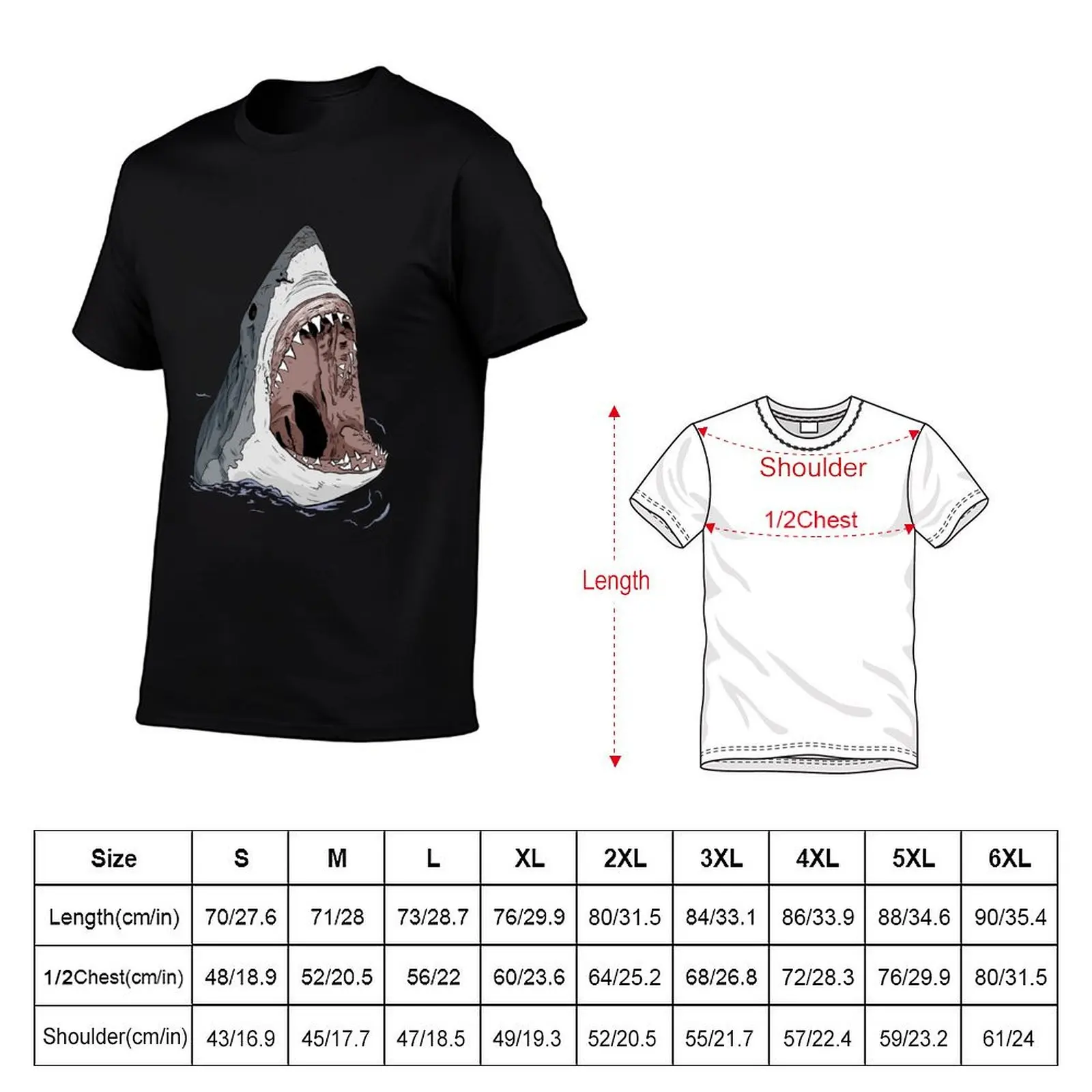 Great White Shark T-Shirt Classic Graphic Short Sleeve Top T-Shirt
