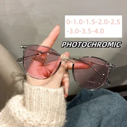 Intelligent Blue Light Blocking Myopia Glasses Round Frame Ultra Light Color Changing Sunglasses Outdoor Travel Driving Eyewear