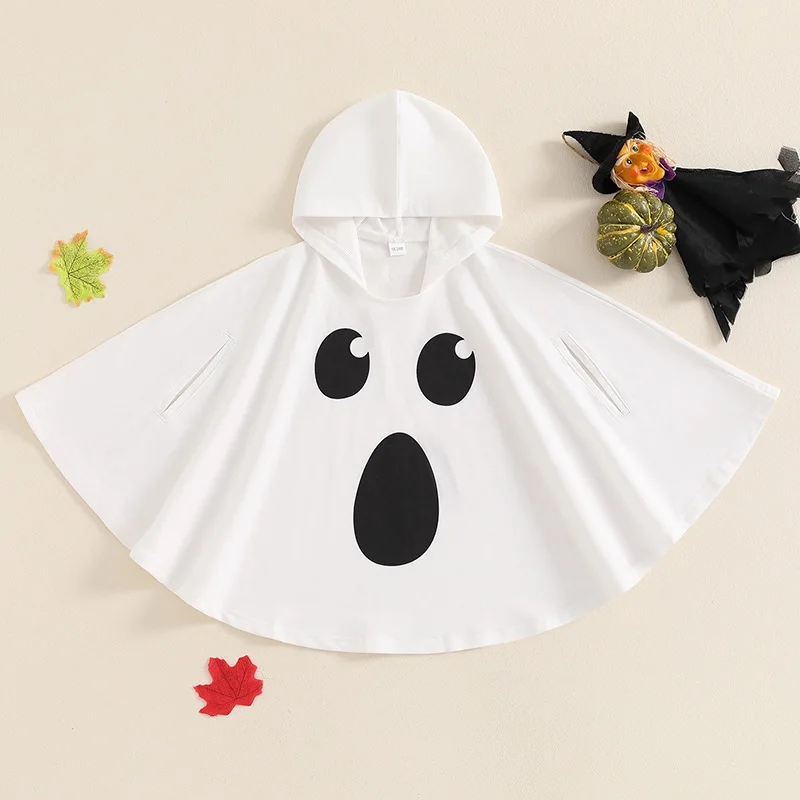 Halloween Kids Hooded Cloaks Autumn Cute Ghost Face Poncho for 1-4Y Boys Girls Soft Cotton Children Clothes