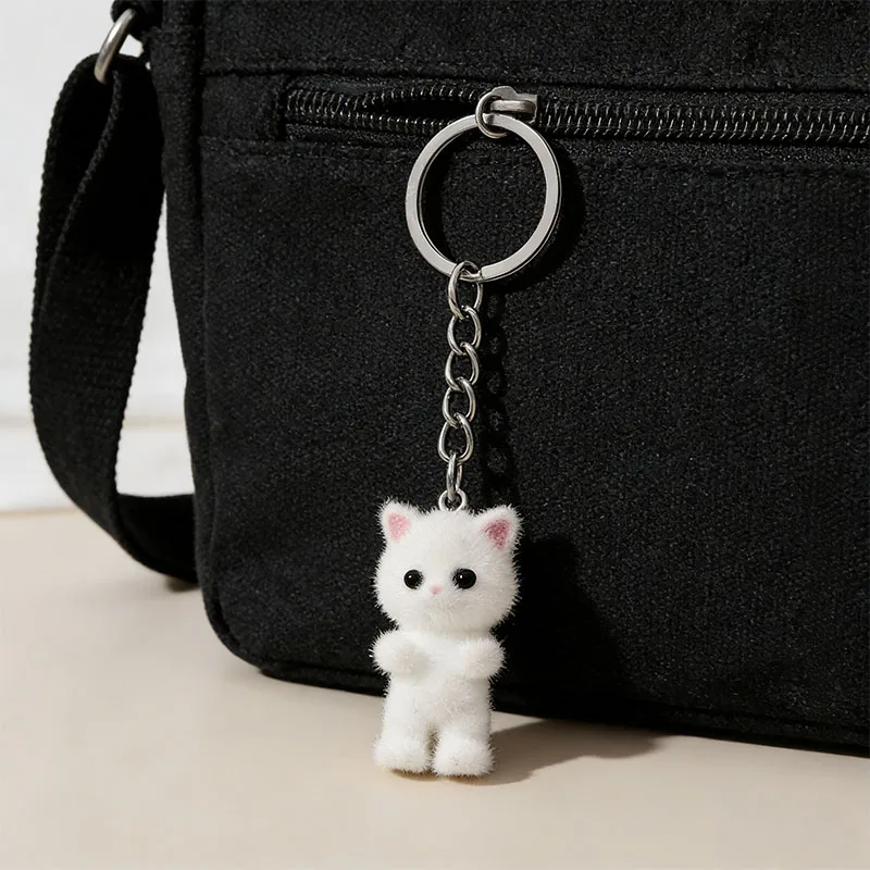 Porte-clés floqué mignon, animaux de dessin animé, chats, sac suspendu, décoration, pendentif poupées en résine, cadeau pour fille