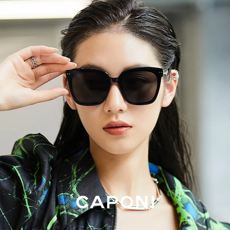 

CAPONI Brand Women Black Shades Polarized 2024 New Sunglasses TR-90 Fashion Trend Style Sun Glasses UV400 Protection CP7517