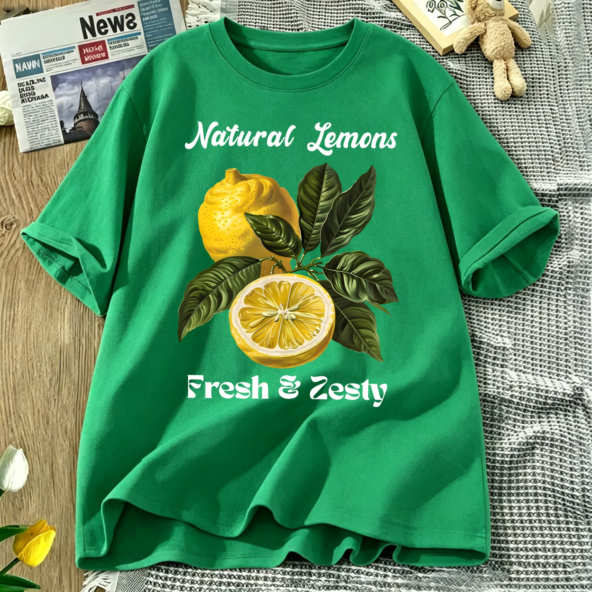 Natural Fresh Zesty Lemons Printing Woman T-Shirt Summer Oversized Short Sleeve O-Neck Cotton T Shirts Y2K Women Sports Tops