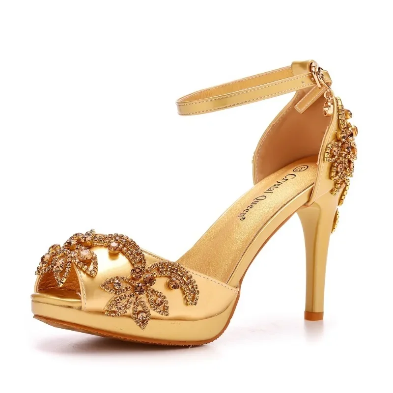 New Sexy Pumps Sandal Women Wedding Rhinestone Buckle Strap PU 10CM Thin Heels Korean Style Sexy Party Women Shoes White