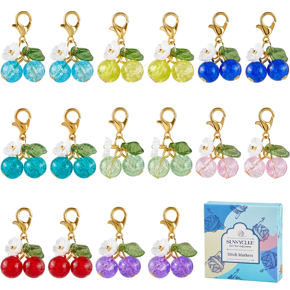 1 Box 32pcs Cute Charm Stitch Markers Crochet Marker Charms Glass Weaving Cherry Fruits Food Knitting Zipper Sewing Locking