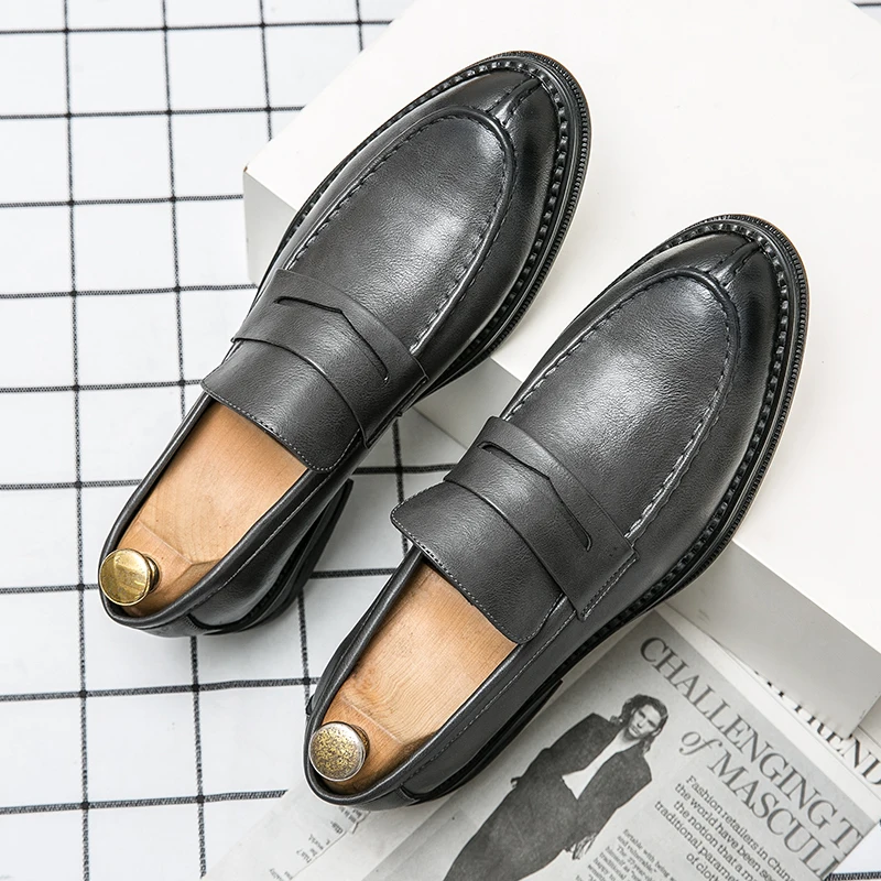 Luxury Brand Business Casual Shoes Thick Bottom Shoes Leather Loafers Slip on High Quality Wedding Shoes Soft Sole Dress Shoes