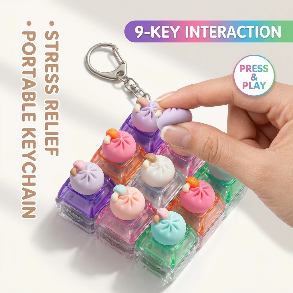 Adults Steamed Bun Keychain Stress Relief Clicker Cute Silicone Squeeze Toy for Office School Home Gift Durable