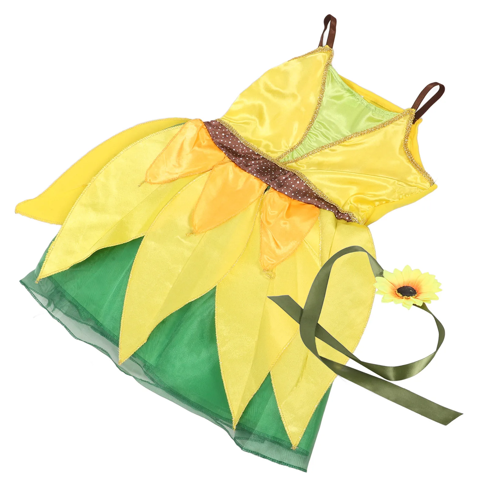 해바라기 테마 드레스 세트 내구성 파티 스커트 무대 공연 키즈 드레스 세트 의상 노란색 의상 생일