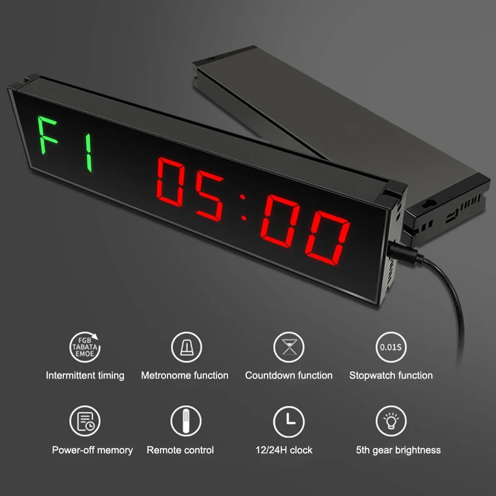 Gym Timer Digital Countdown Clock Wall Mounted Remote Control LED Interval Timer Clock Fitness Stopwatch for Competition