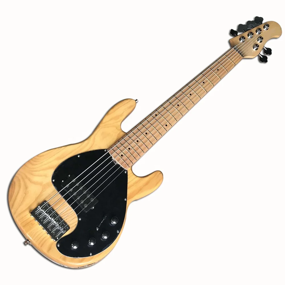 

6-струнная электрическая бас-гитара цвета натурального дерева с корпусом ASH, кленовая гриф