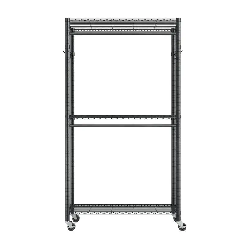 Perchero Con Ruedas (Ajustable) De Acero Al Carbono Con 2 Barras Para Ropa, Capacidad De Carga De 204 Kg, 3 Estantes Y 8 Ganchos, Para Dormitorio, Tienda De Ropa, Armario, Pasillo — -65%, 195.78€ Coupon, from 105.42€ – 65% descuento – €105.42