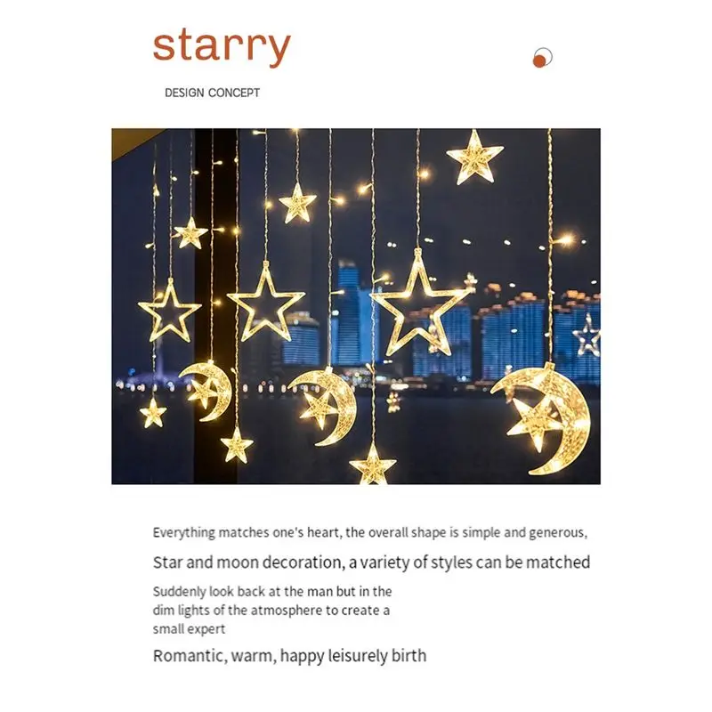 Christmas Moon Star Window Fairy String Lights USB & Battery Powered String Lights For Indoor Window Bedroom-AA26