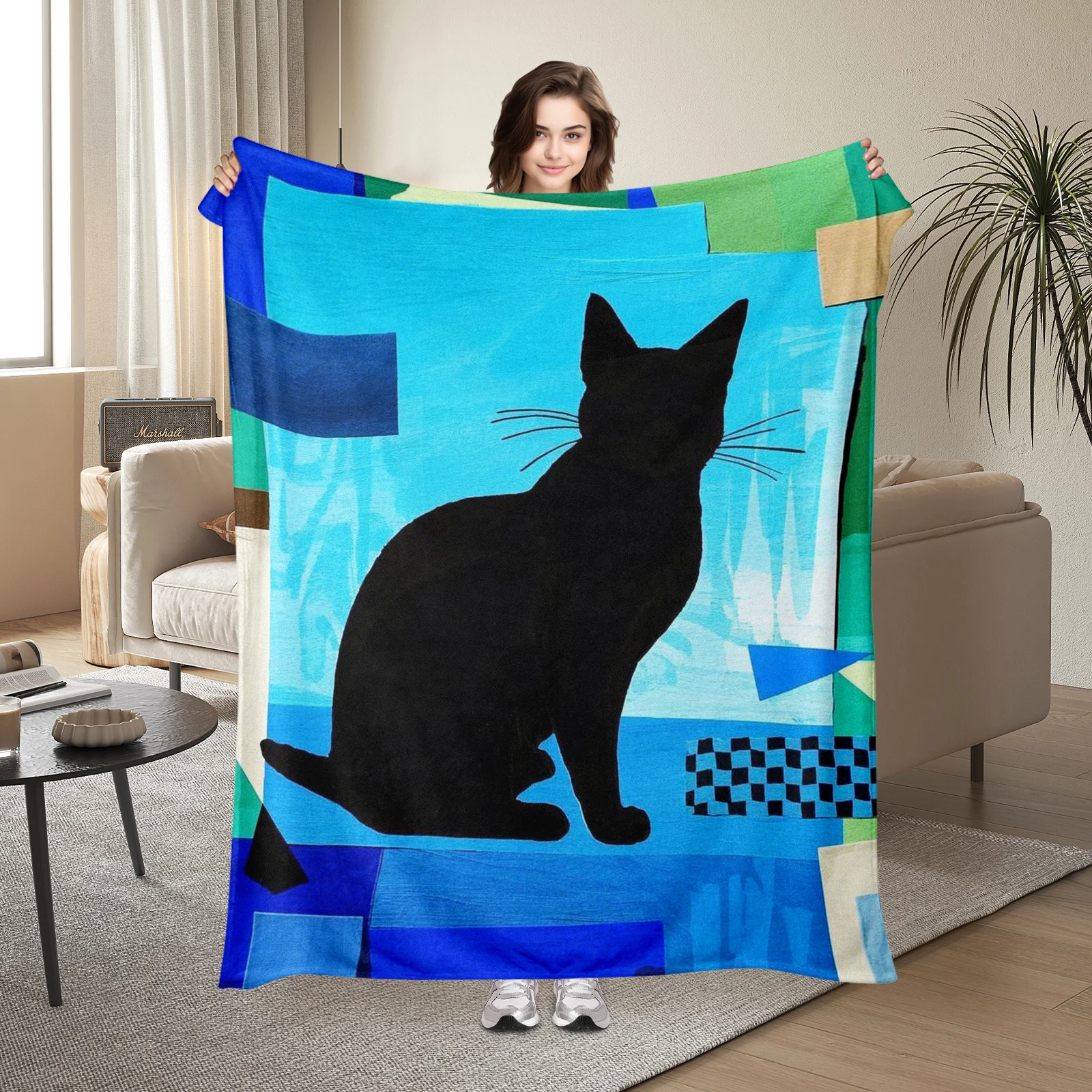 Artistic And Comfortable Geometric Cat Blanket, Perfect For Adding Warmth And Style To Loved Ones' Homes