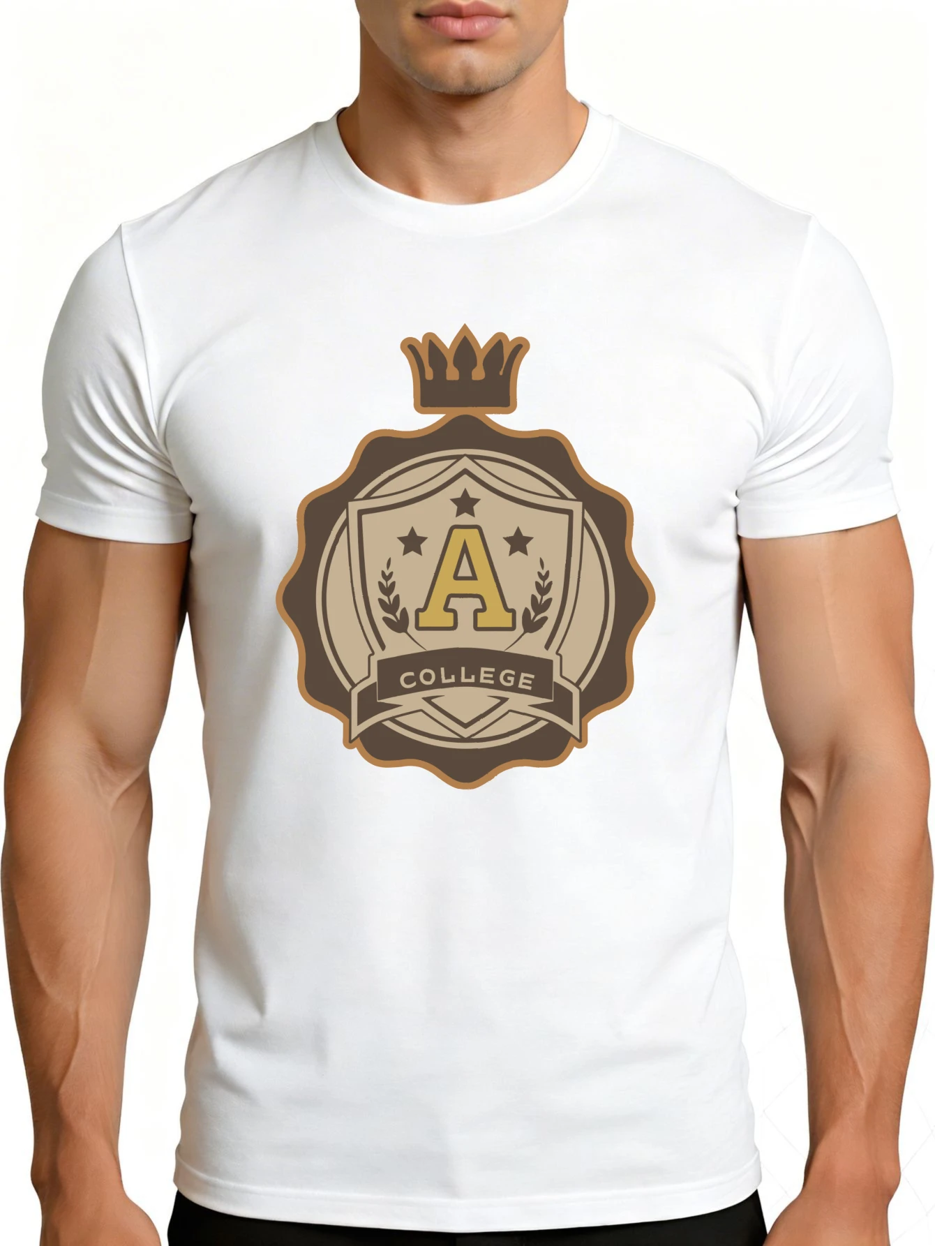 Men's Graphic T-Shirt - Breathable, Soft, Lightweight - College Emblem with Crown and Letter a - Vintage Fun Graphic Casual Short Sleeve Summer Top, Gift for Him