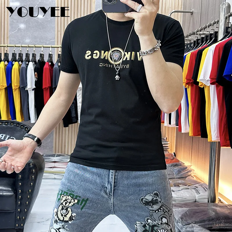 

Men's Fashion T-shirt Luxury Beauty Head Slim Round Neck Top Silky Cotton Male Tees European Tide Man High Quality Clothing 7xl