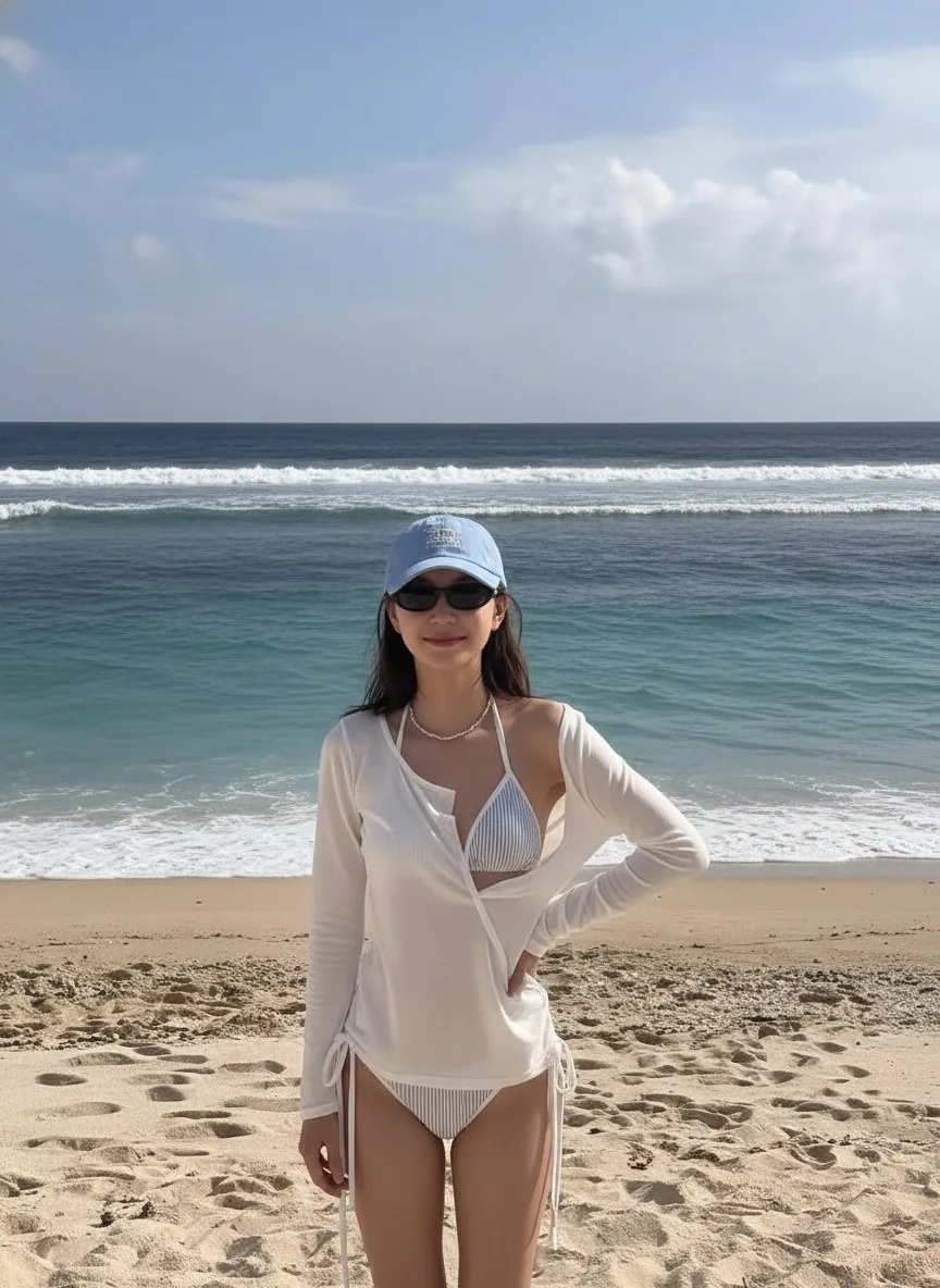 Koreanischer Bikini für Mädchen, vierteilig, langärmliges Oberteil, Ins Pure Desire Vacation Hot Spring Badeanzug, Damen-Badeanzug für kleine Brüste, schlankmachend – Detail 6
