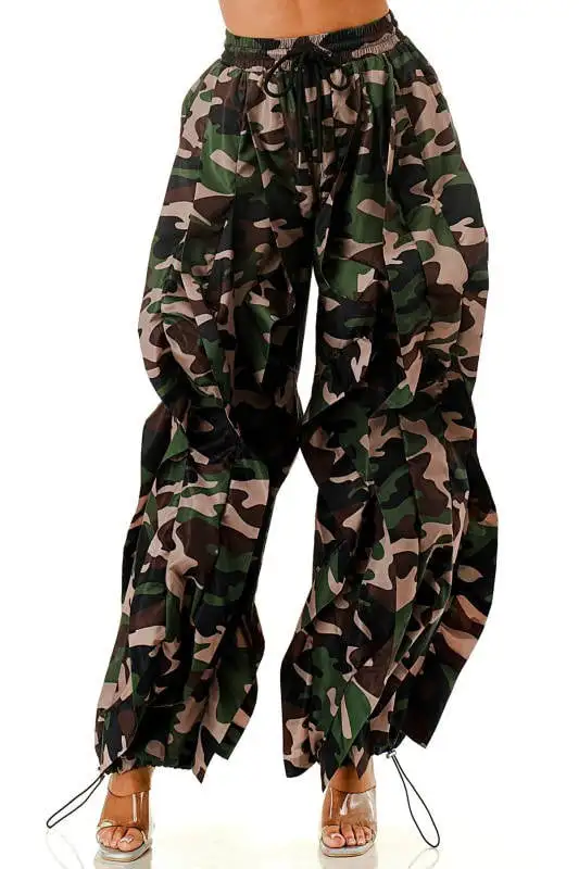 Modische Damen 3D-Rüschen-Weitbein-Hose Streetwear Abstrakter Marmor-Print Elastischer Kordelzug in der Taille Leicht Dehnbare Cargo-Hose – Detail 10