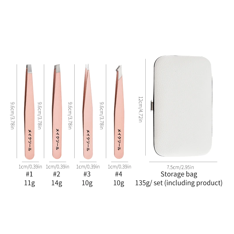 Ensemble de pinces à sourcils 4 en 1 en acier inoxydable, outil de pincettes pour maquillage de beauté, coupe de barbe et de cils