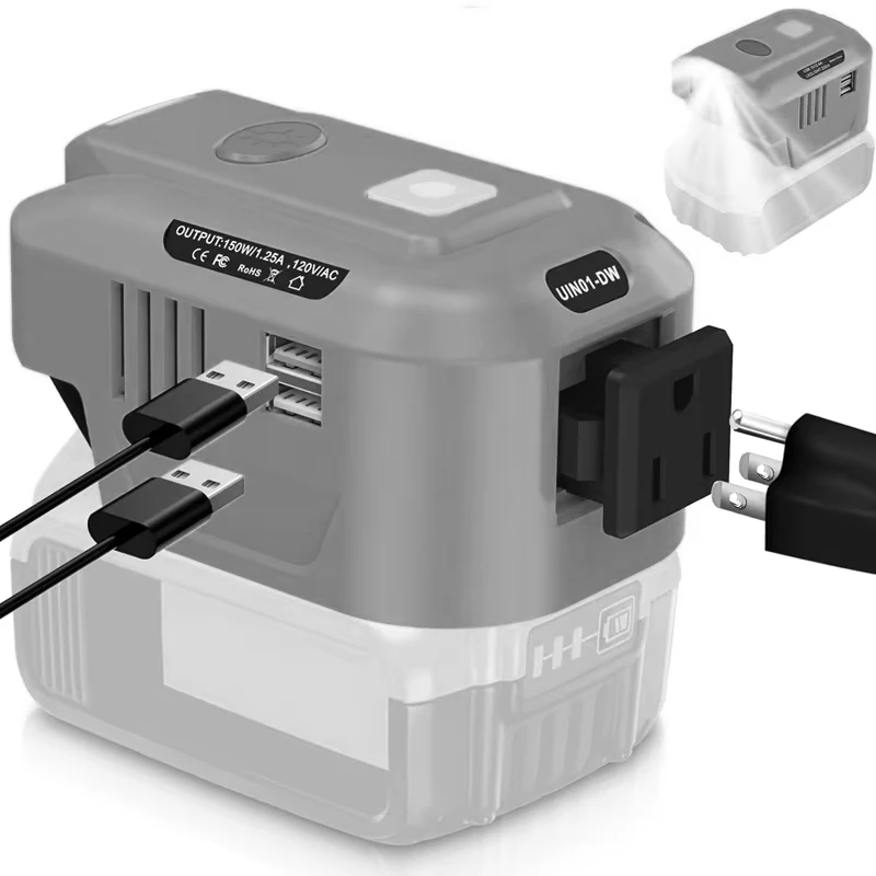 

150W Power Inverter for Dewalt 20V DC 20V to AC 110-120V Battery Inverter Charger Adapter Battery Powered Outlet with USB Ports