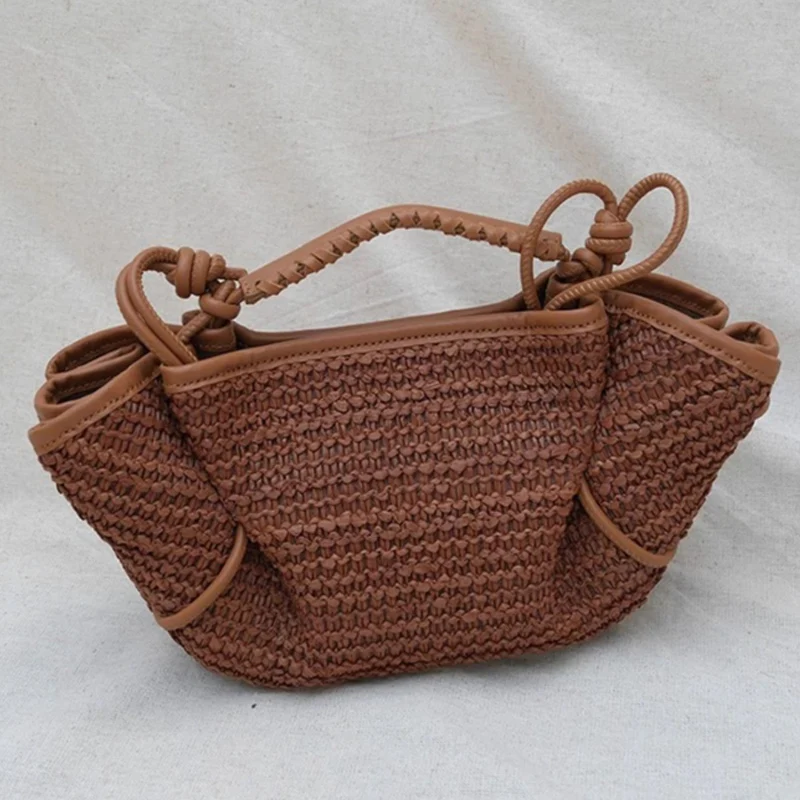 

2025 New Minimalist Pleated Woven Women Handbag Fashion Summer Straw Crossbody Bag Women Beach Holiday Shopping Shoulder Bag