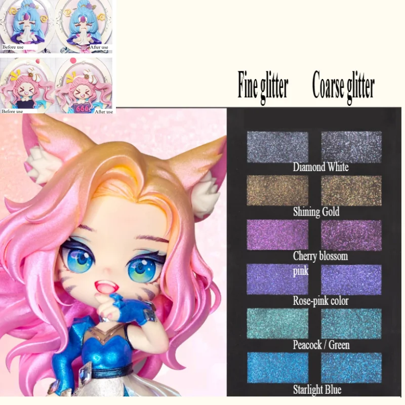 

6-color Special Effect Paint Set Ultra-light Clay Cartoon Characters Coloring Spraying Fine Glitter Coarse Glitter Effects Paint