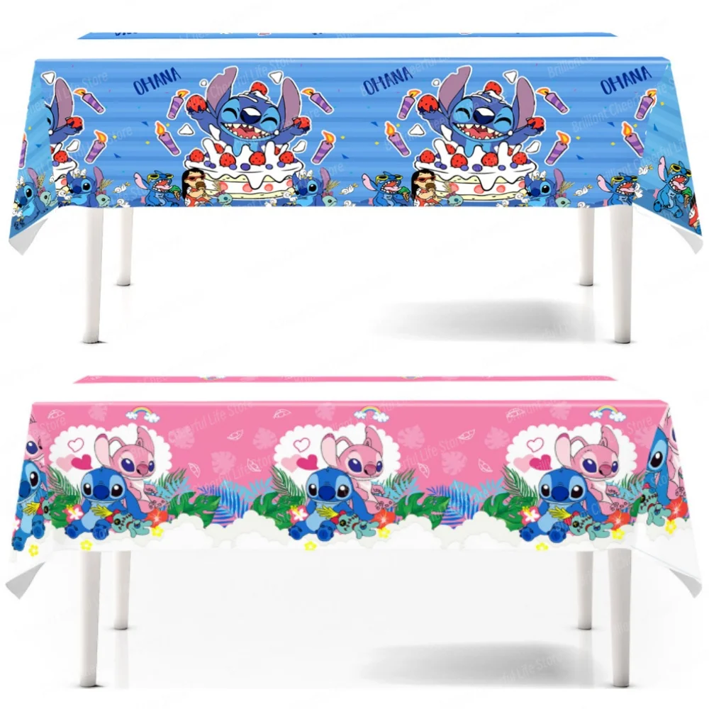 Disney Stitch Party Tablecloth Kids Birthday Supplies Blue Stitch Pink Angel Decorations Table Cover for Boys Girls Baby Shower