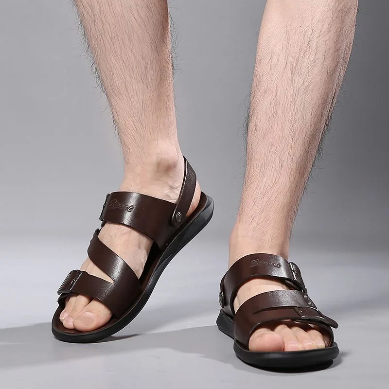 Comfortable Soft Bottom Men's Two-Way Sandals Anti-Slip Wear-Resistant Adjustable Buckle Breathable Casual Slip-On Shoes-HX2024
