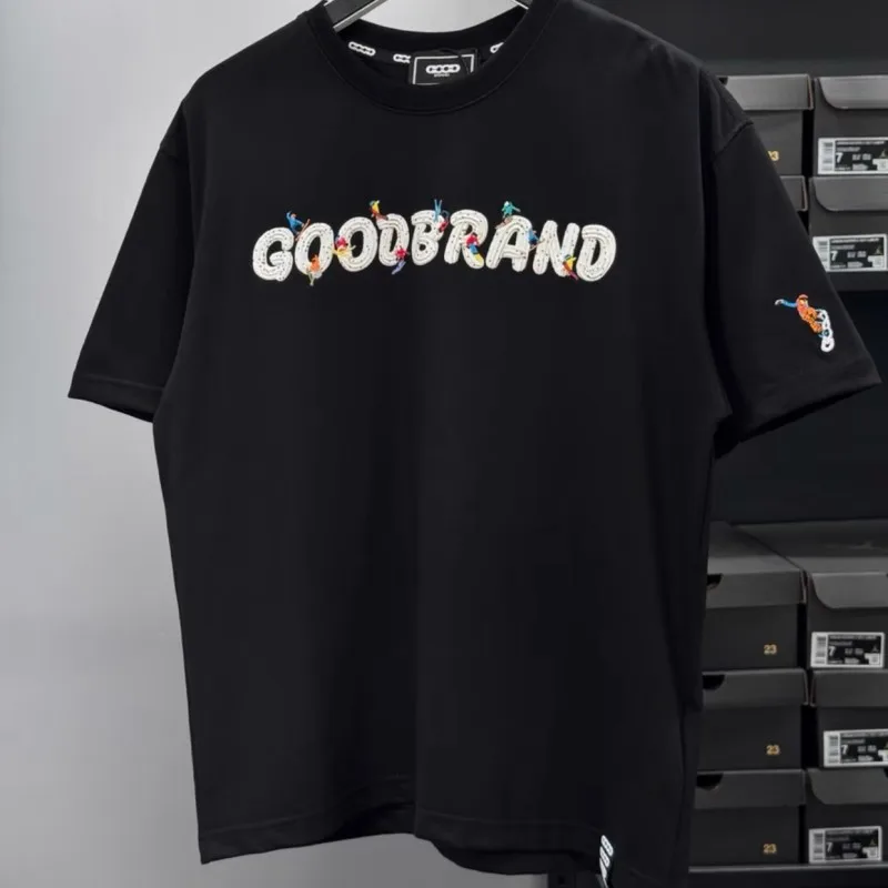 Summer Street 2XL GOODBRAND Tshirt Cream Snow Mountain Skiing Graffiti Print Cotton Breathable Round Neck Short Sleeve Men Women