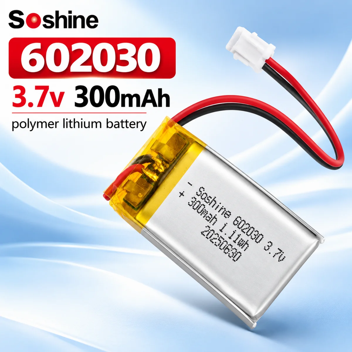 602030 300mAh 3.7V Rechargeable Li-ion Polymer Battery Pack for Bluetooth Headset Speaker Monitor Self-Timer Small Devices